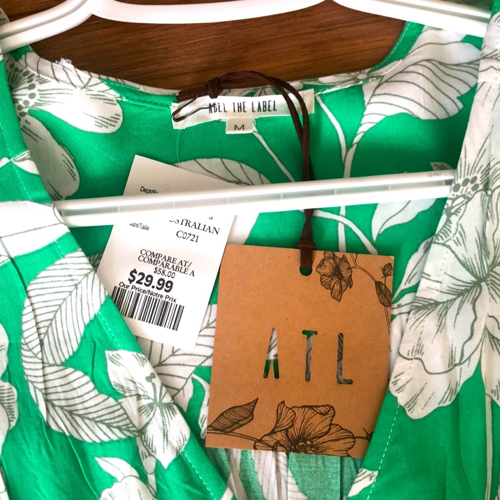Gorgeous flowy green & white dress- size M - Picture 7 of 8